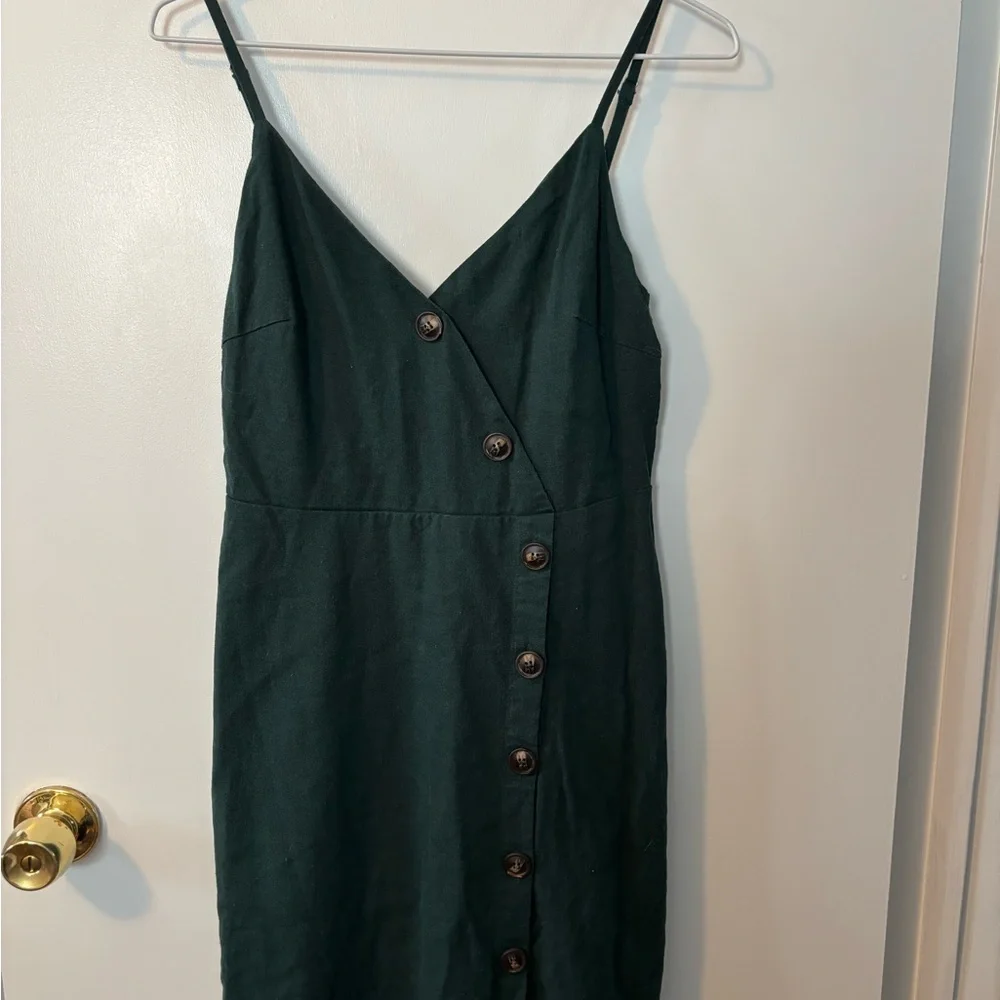 Green Buttoned Front Romantic Quiet Luxury Feminine Chic Midi Dress - Picture 1 of 5